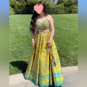 Yellow and green lehnga